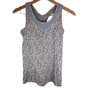 Lululemon Athletica Tone It‎ Womens Tank Top Grey Floral Size 6 Workout Mesh